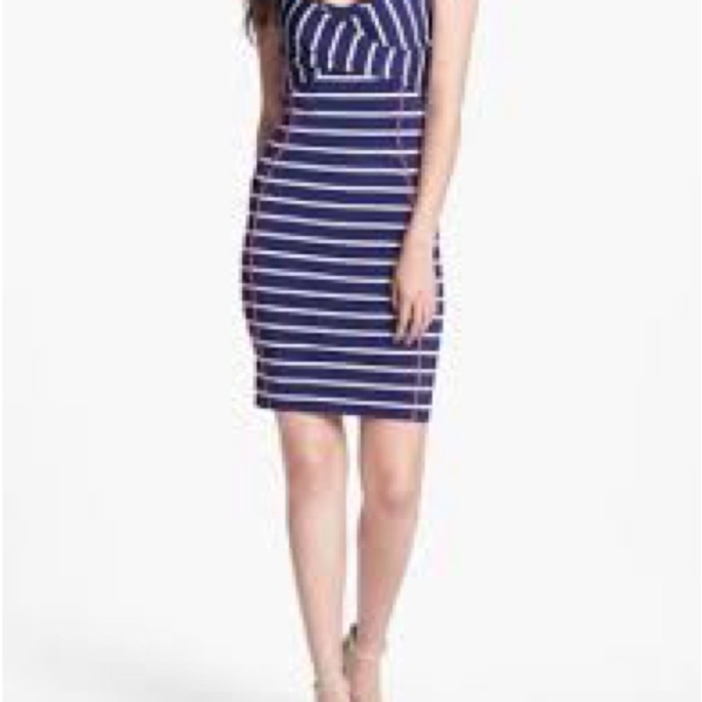 Jessica Simpson Navy Blue Sleeveless Striped Dress - Size L